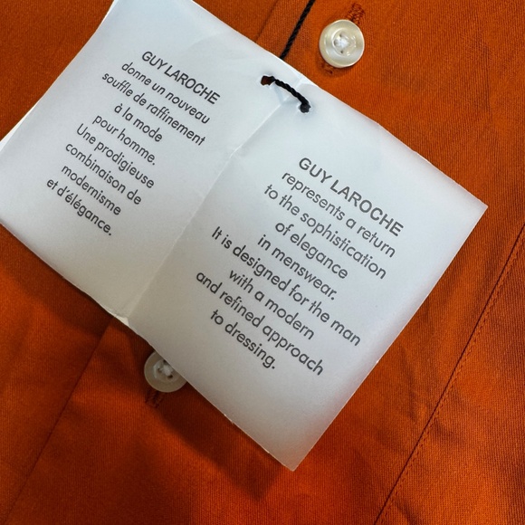Guy Laroche Dress Shirt Mens 16 Orange 100% Cotton Long Sleeve Office Preppy - Picture 3 of 8